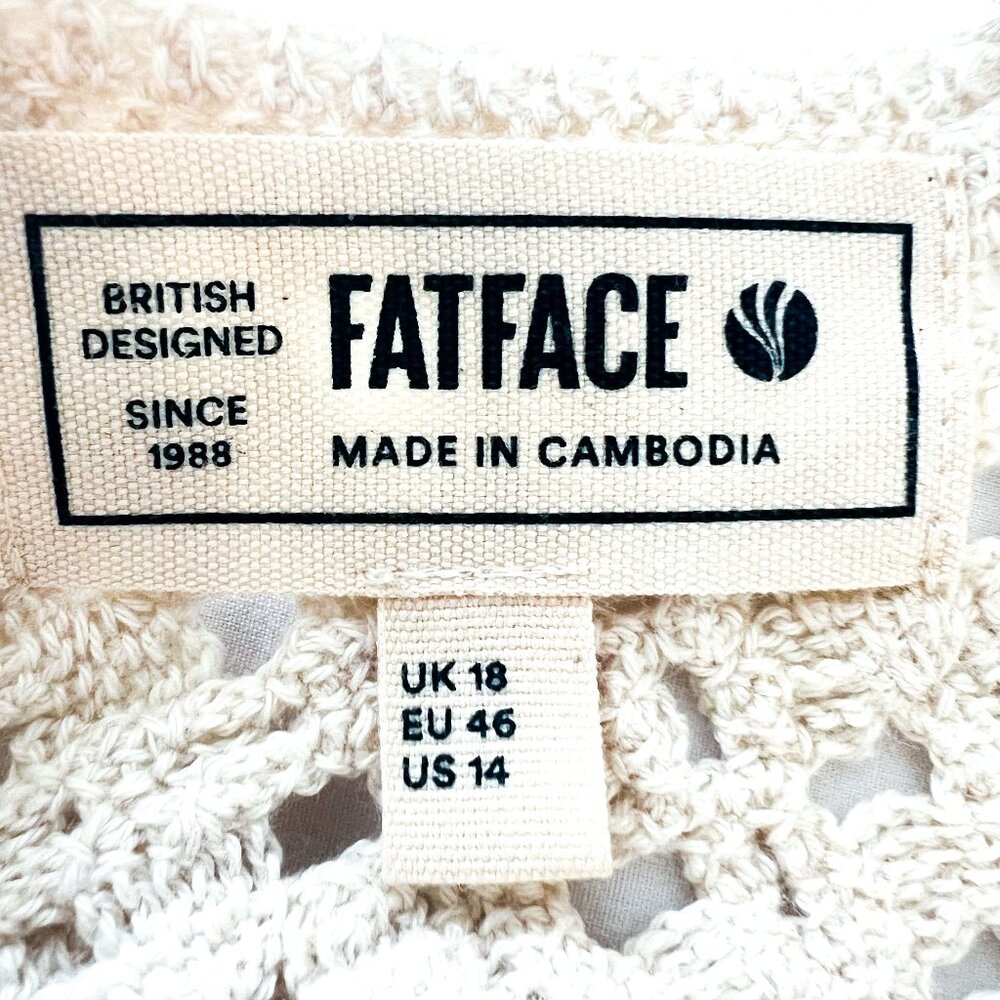 NEW Fat Face Patchwork Crochet Cream Short Sleeve Top Size 14 - Picture 10 of 14